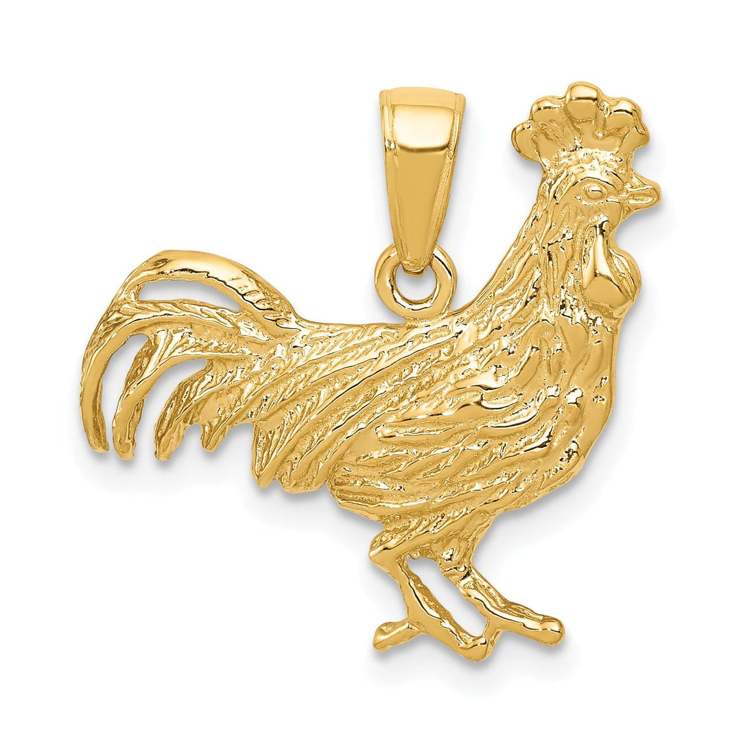 14k Yellow Gold Open Back Solid Textured Polished Finish Rooster Charm Pendant