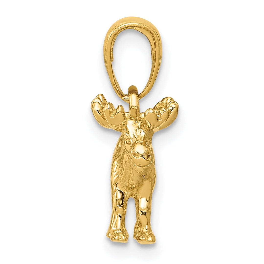 14k Yellow Gold Solid Textured Finish 3-Dimensional Moose Charm Pendant
