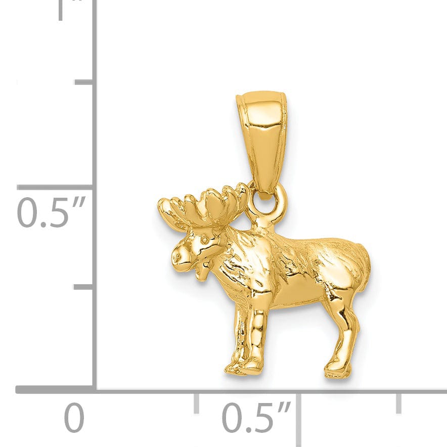 14k Yellow Gold Solid Textured Finish 3-Dimensional Moose Charm Pendant