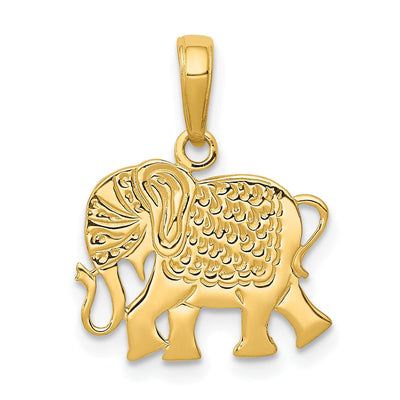 14k Yellow Gold Solid Textured Polished Finish Elephant Design Charm Pendant