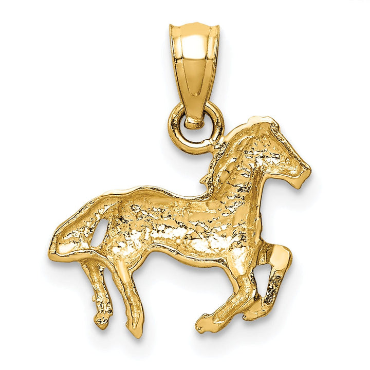 14k Yellow Gold Solid Polished Brushed Finish Horse Galloping Mens Charm Pendant