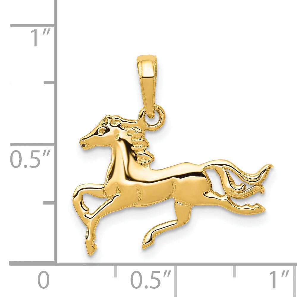 14k Yellow Gold Solid Polished Finish Horse Galloping Mens Charm Pendant