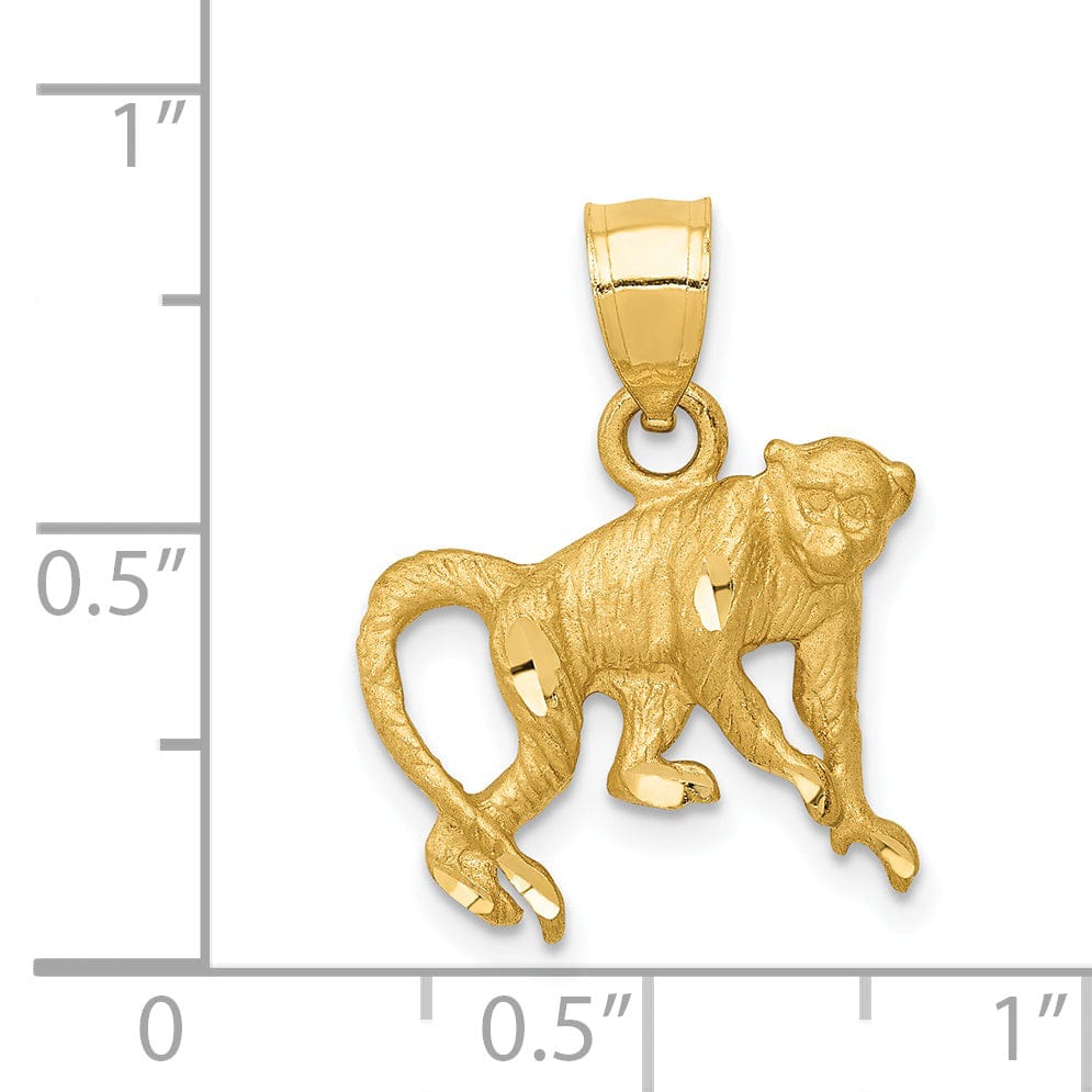 14K Yellow Gold Solid Brushed D.C Finish Monkey Charm Pendant