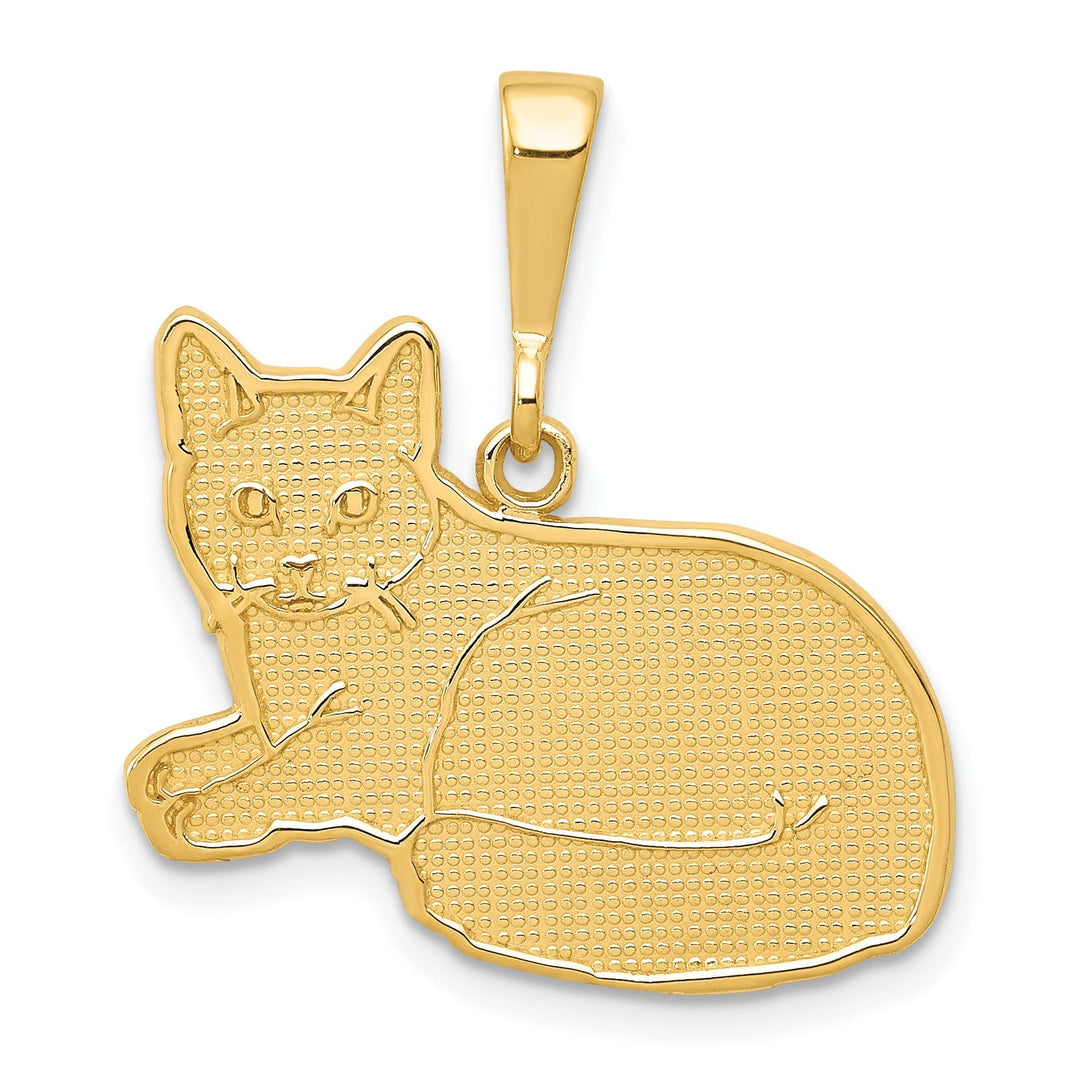 14k Yellow Gold Textured Finish Russian Blue Cat Charm Pendant