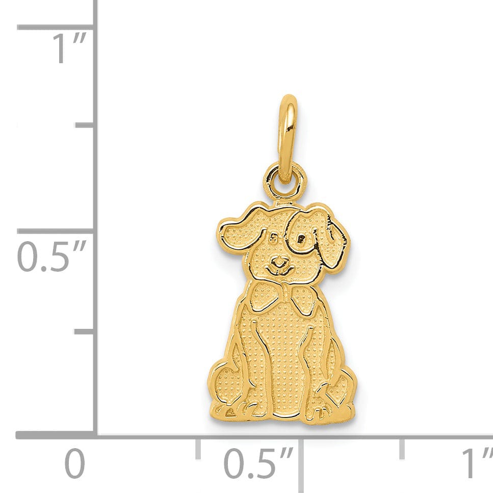 14k Yellow Gold Textured Polished Finish Puppy Charm Pendant
