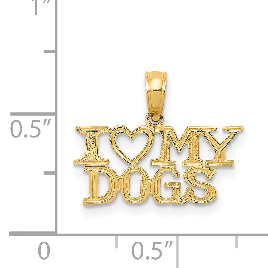 14k Yellow Gold Polished Finish Solid I HEART MY DOGS Charm Pendant