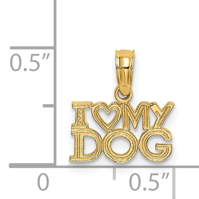 14k Yellow Gold Solid Polished Finish I HEART MY DOGS Charm Pendant