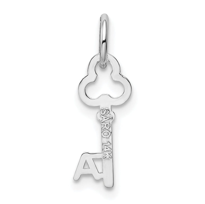 14K White Gold Fancy Key Shape Design Letter A Initial Charm Pendant