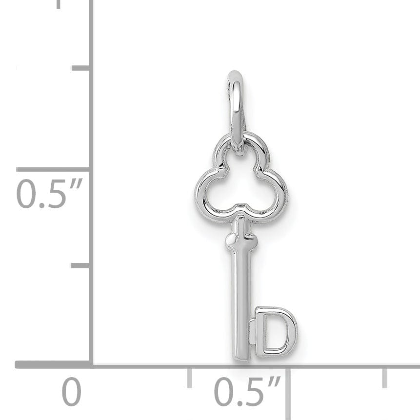 14K White Gold Fancy Key Shape Design Letter D Initial Charm Pendant