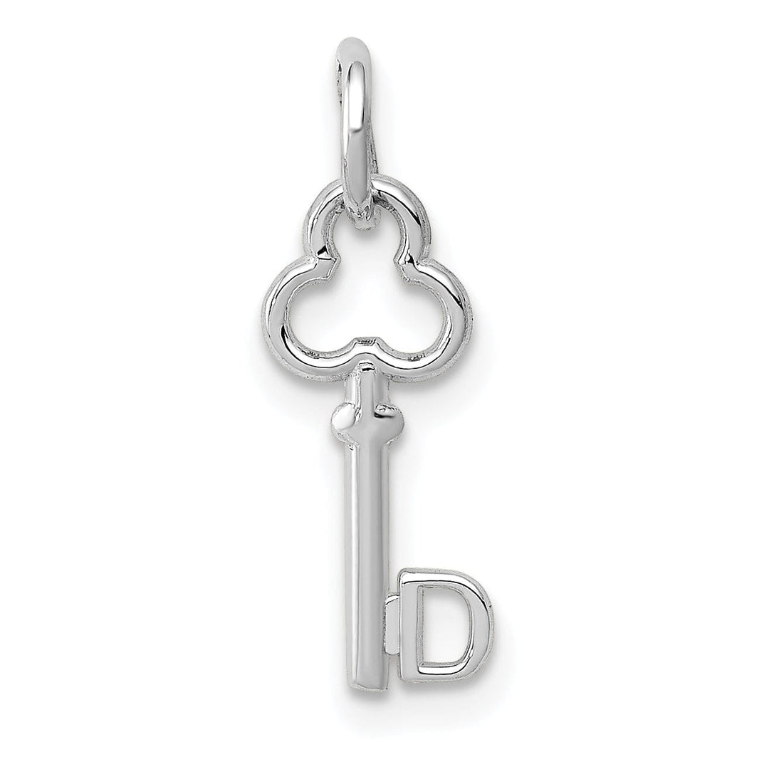 14K White Gold Fancy Key Shape Design Letter D Initial Charm Pendant