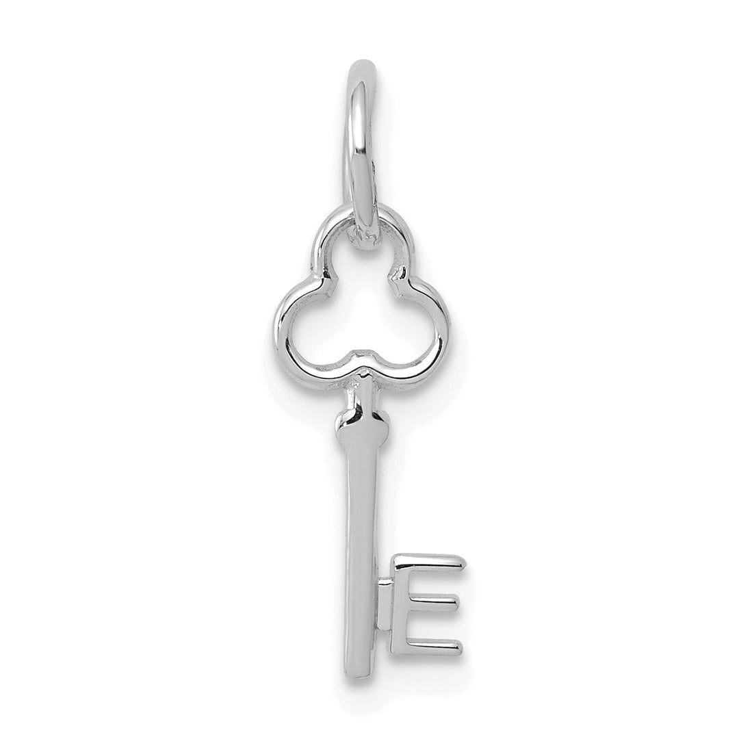 14K White Gold Fancy Key Shape Design Letter E Initial Charm Pendant