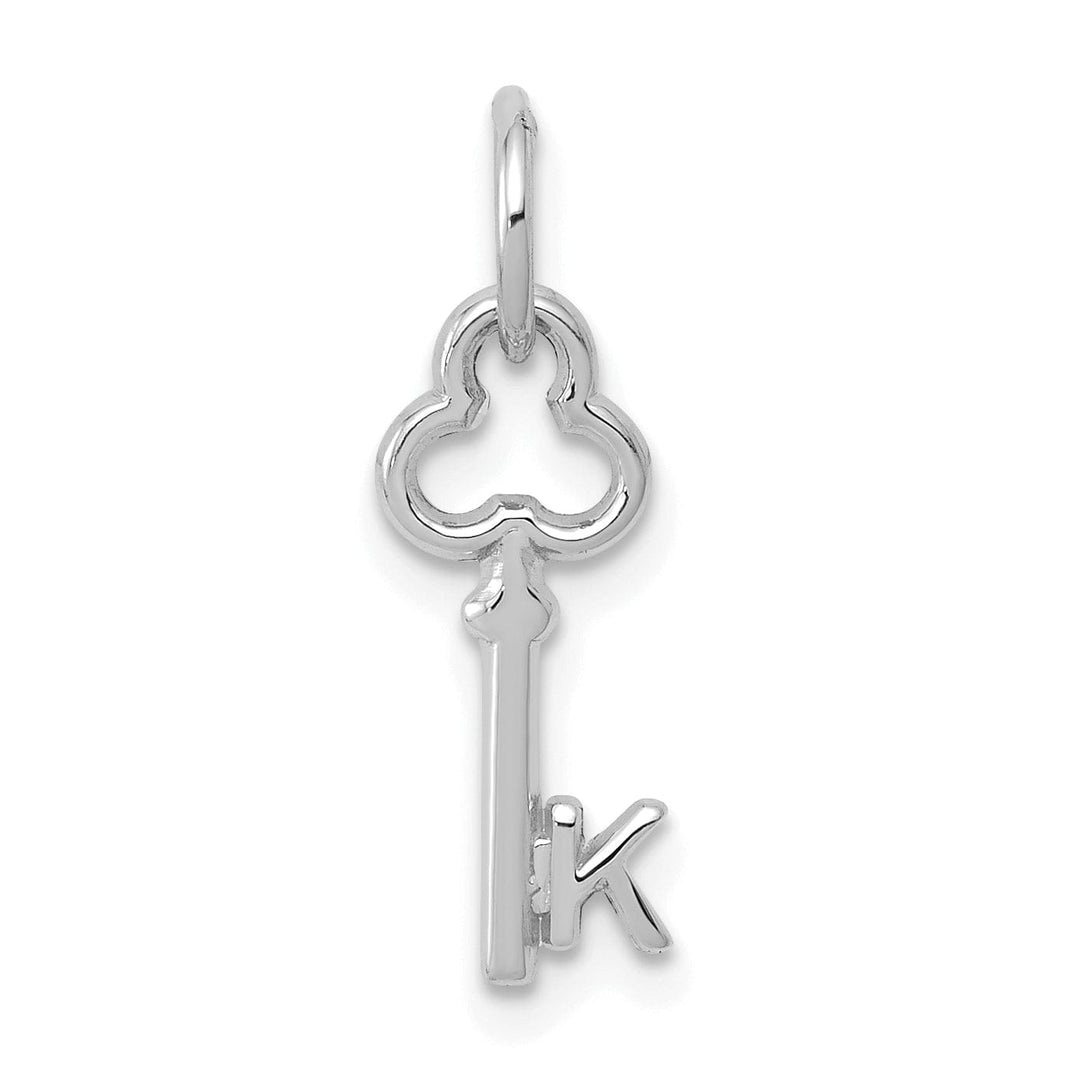 14K White Gold Fancy Key Shape Design Letter K Initial Charm Pendant