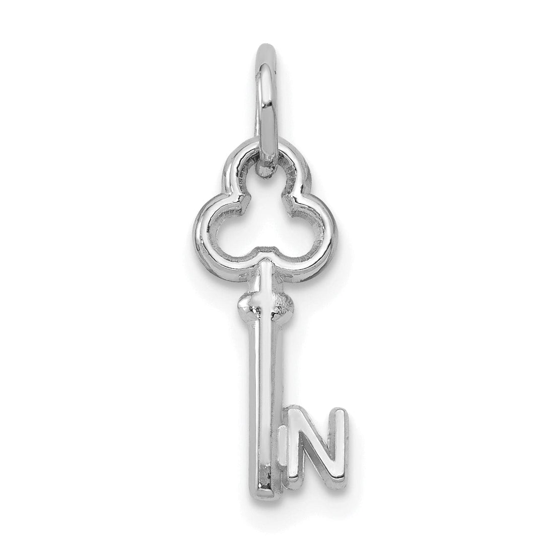 14K White Gold Fancy Key Shape Design Letter N Initial Charm Pendant