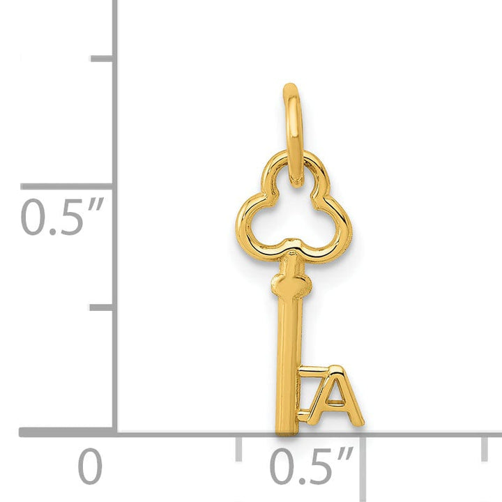 14K Yellow Gold Fancy Key Shape Design Letter A Initial Charm Pendant