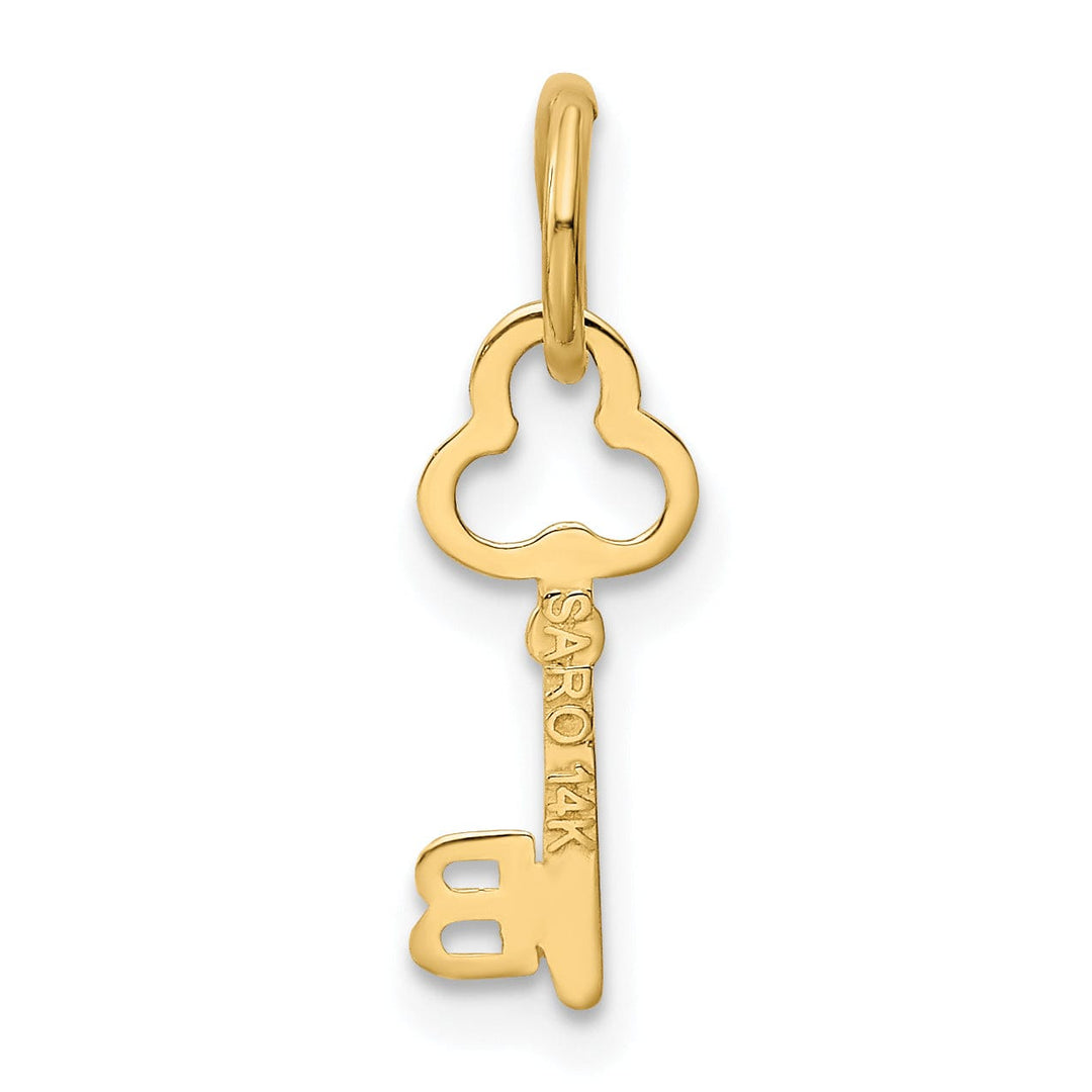 14K Yellow Gold Fancy Key Shape Design Letter B Initial Charm Pendant