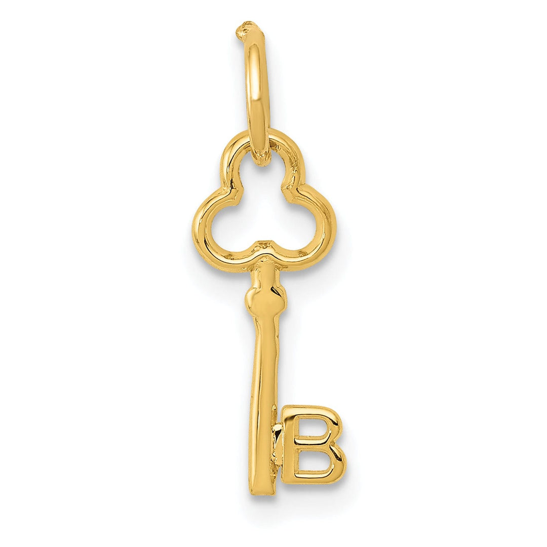 14K Yellow Gold Fancy Key Shape Design Letter B Initial Charm Pendant