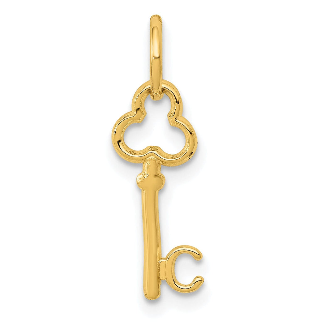 14K Yellow Gold Fancy Key Shape Design Letter C Initial Charm Pendant