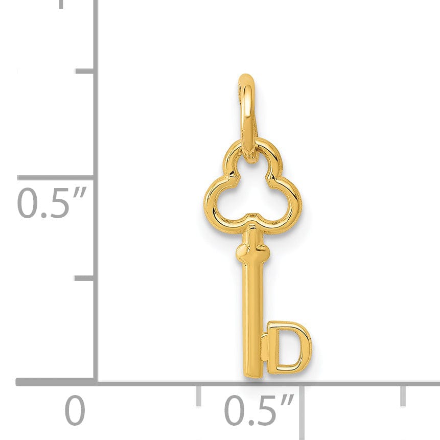14K Yellow Gold Fancy Key Shape Design Letter D Initial Charm Pendant