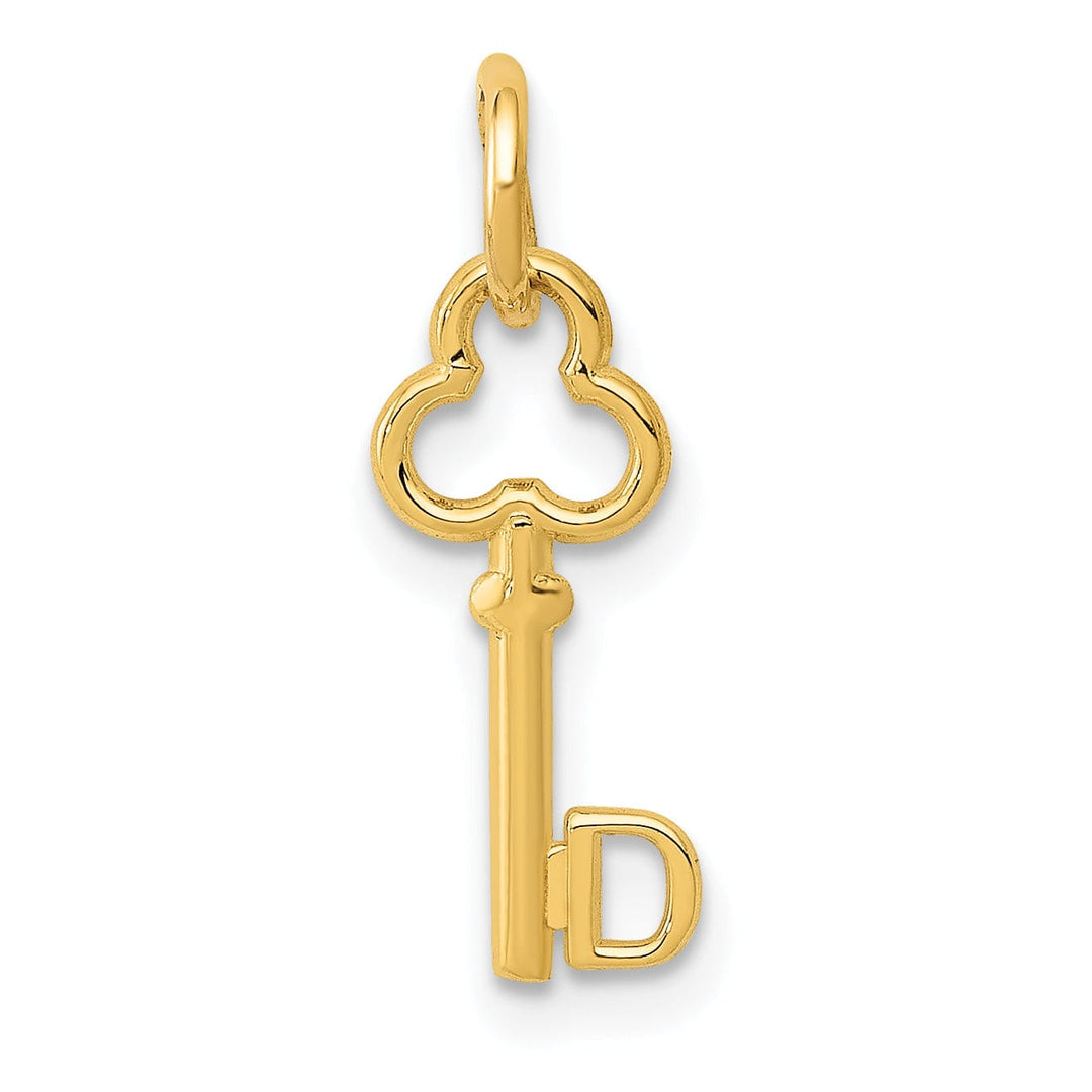 14K Yellow Gold Fancy Key Shape Design Letter D Initial Charm Pendant