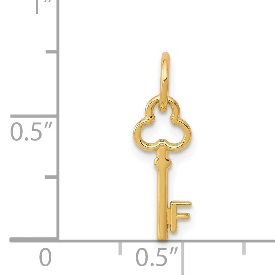 14K Yellow Gold Fancy Key Shape Design Letter F Initial Charm Pendant