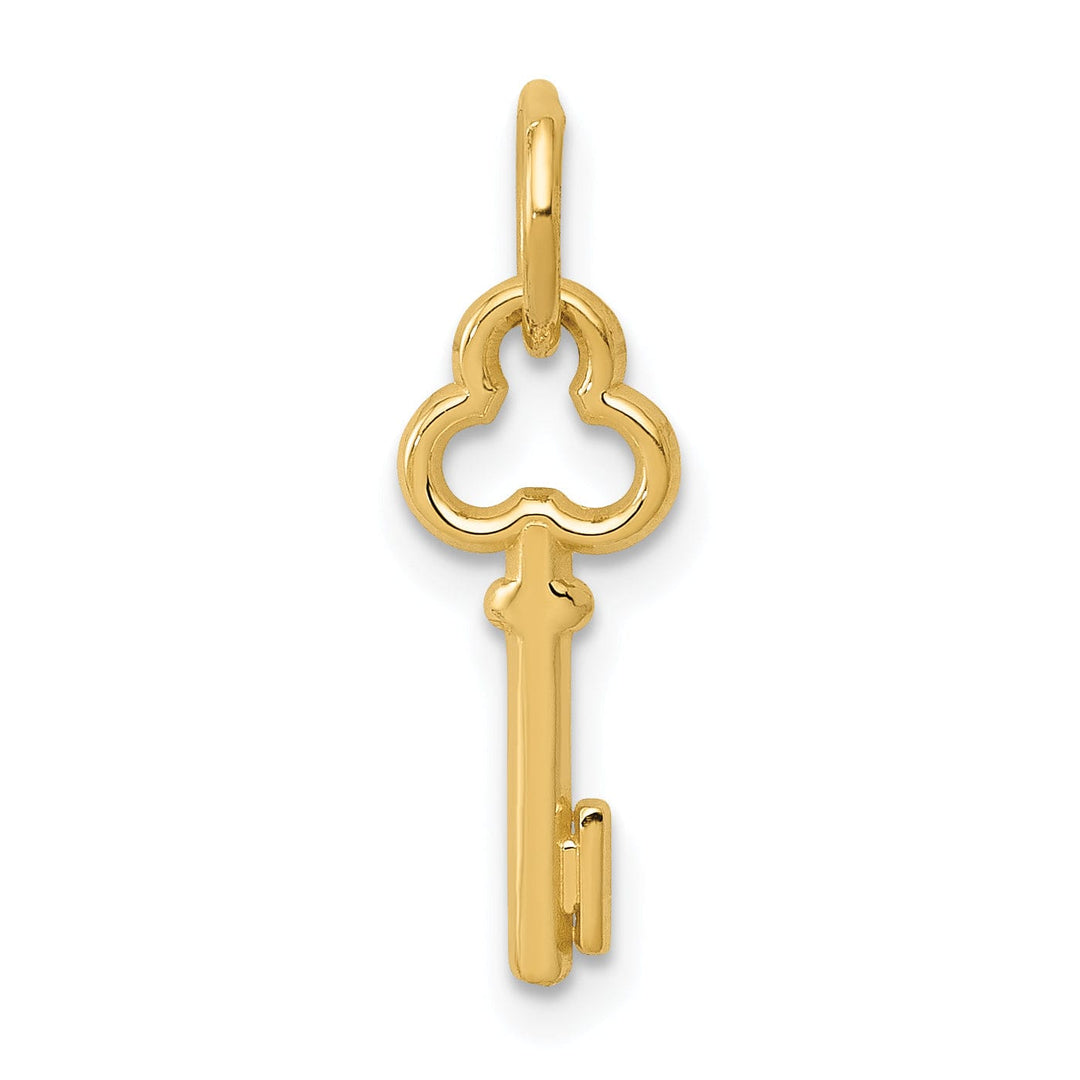 14K Yellow Gold Fancy Key Shape Design Letter I Initial Charm Pendant
