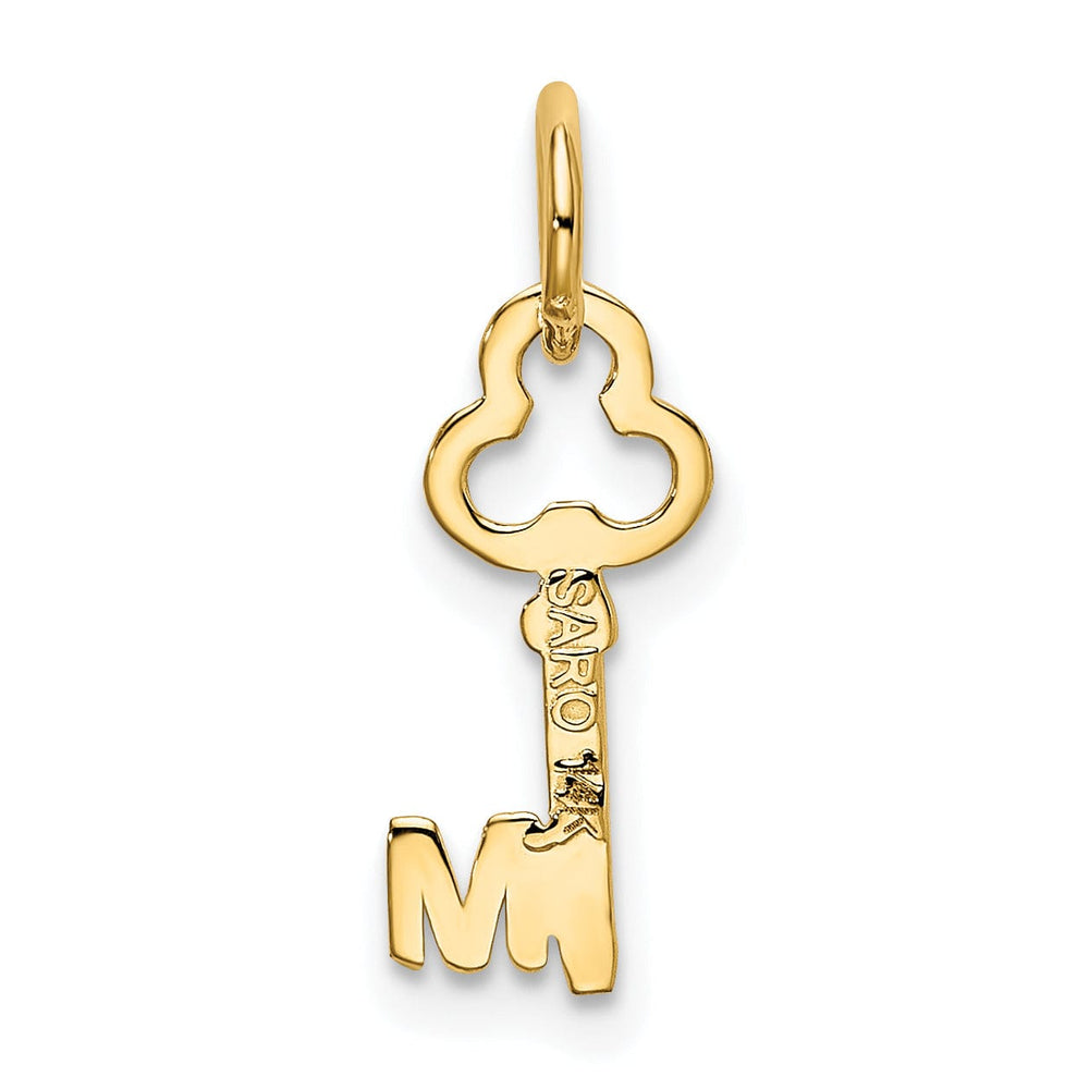 14K Yellow Gold Fancy Key Shape Design Letter M Initial Charm Pendant
