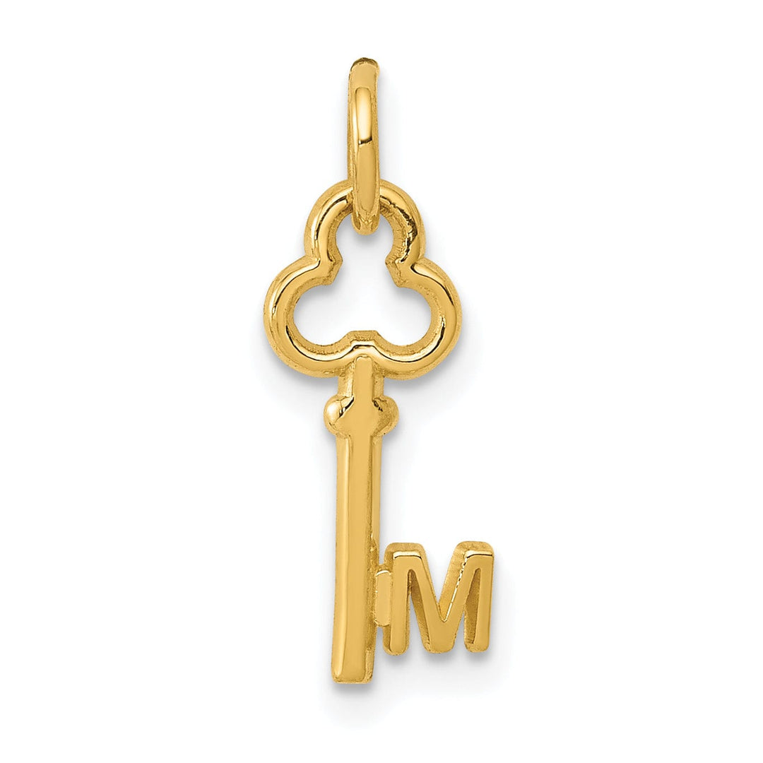 14K Yellow Gold Fancy Key Shape Design Letter M Initial Charm Pendant