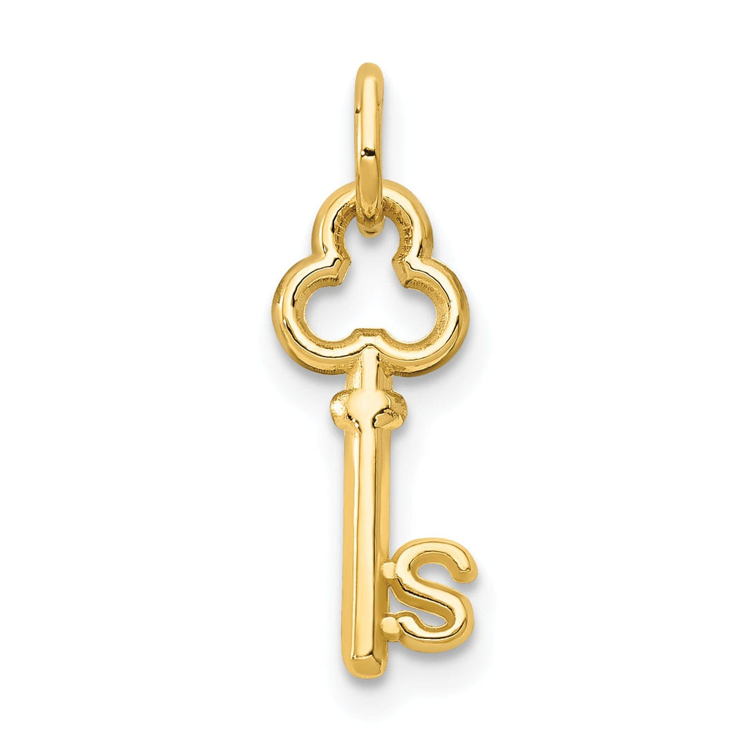 14K Yellow Gold Fancy Key Shape Design Letter S Initial Charm Pendant