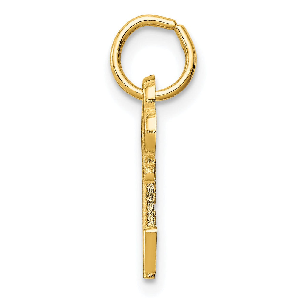 14K Yellow Gold Fancy Key Shape Design Letter V Initial Charm Pendant