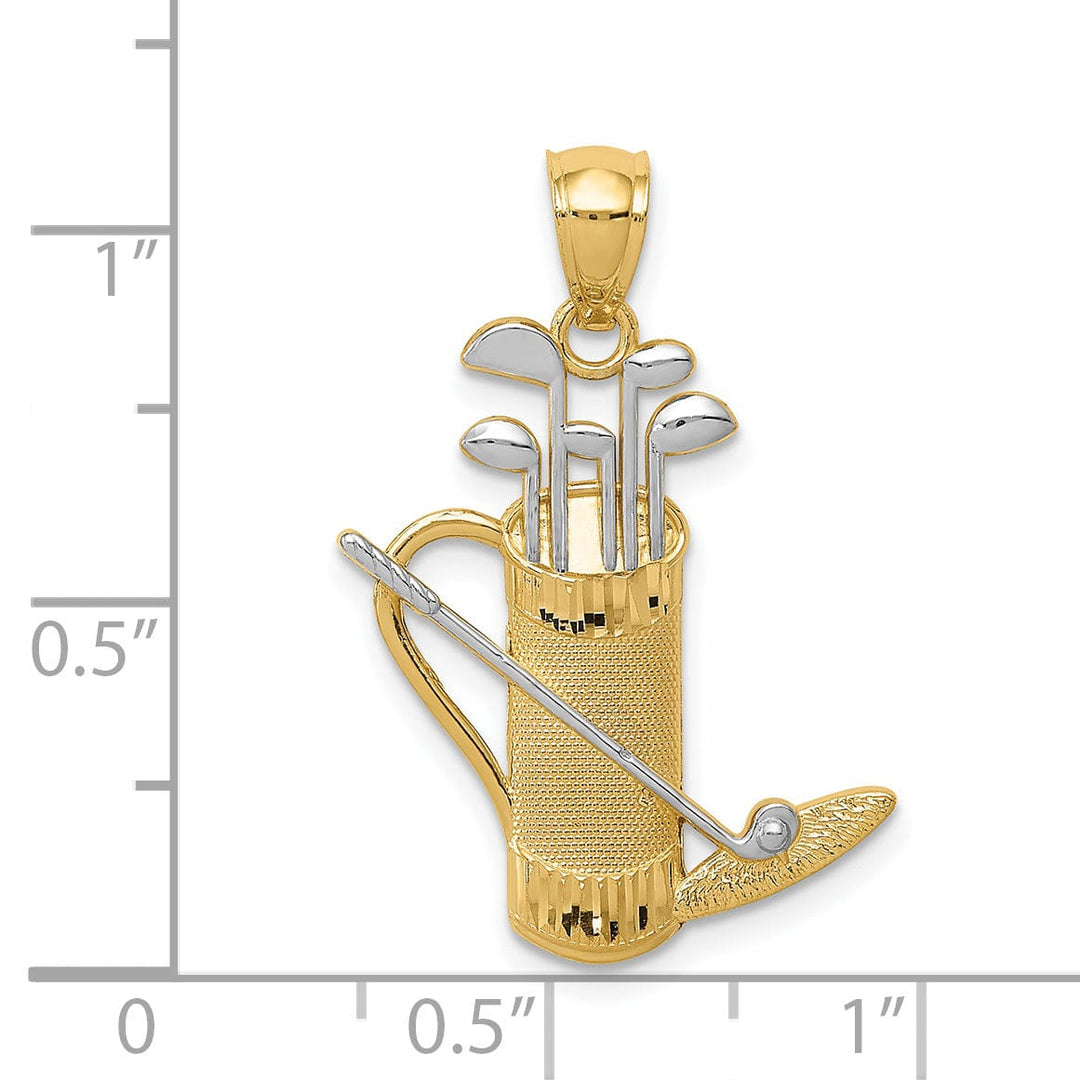 14k Two Tone Gold Polished Golf Bag Pendant