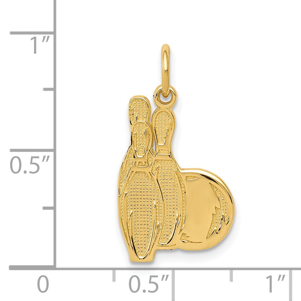 14K Yellow Gold Polished Textured Bowling Pins Charm Pendant