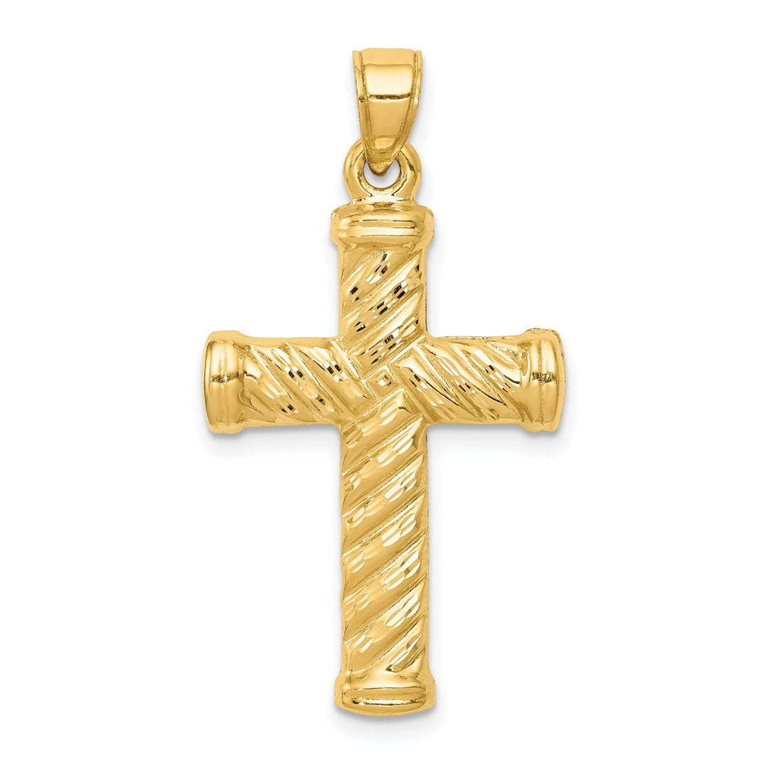 14k Yellow Gold Reversible Diamond Cut Cross