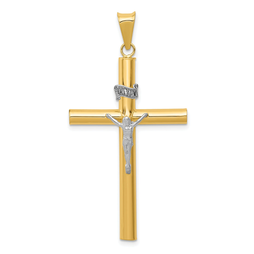 14k Two-tone Gold INRI Crucifix Hollow Cross