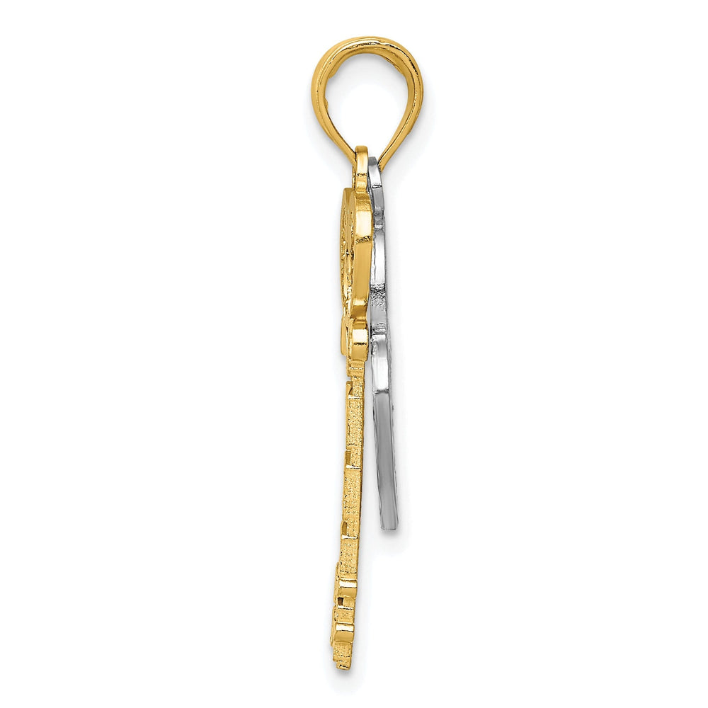 14K Yellow Gold Moveable Filigree Heart Key and Lock Design Charm Pendant