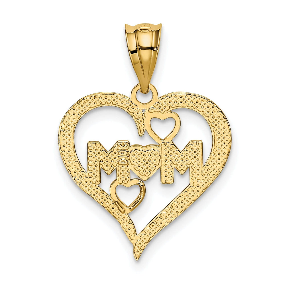 14k Yellow Gold Solid D.C Polished Finish Mom in Triple Heart in Heart Design Pendant