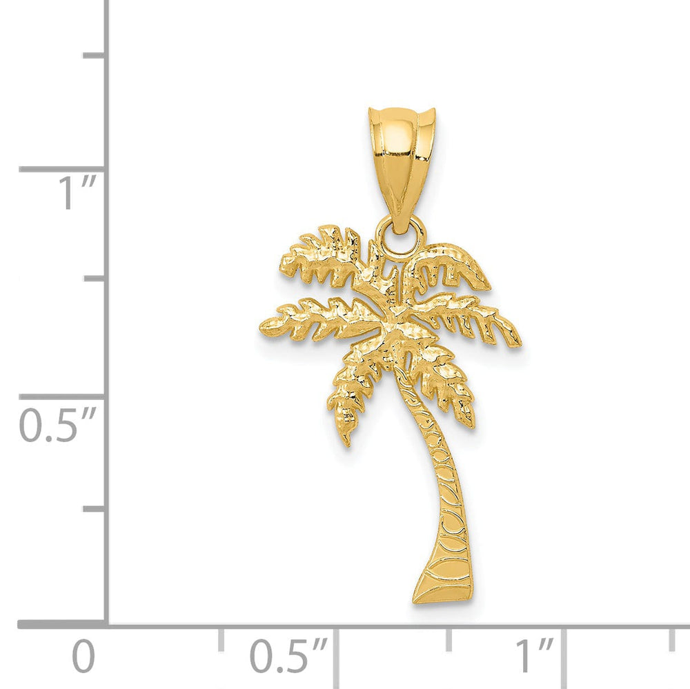 14k Yellow Gold Solid Texture Polished Palm Tree Charm Pendant