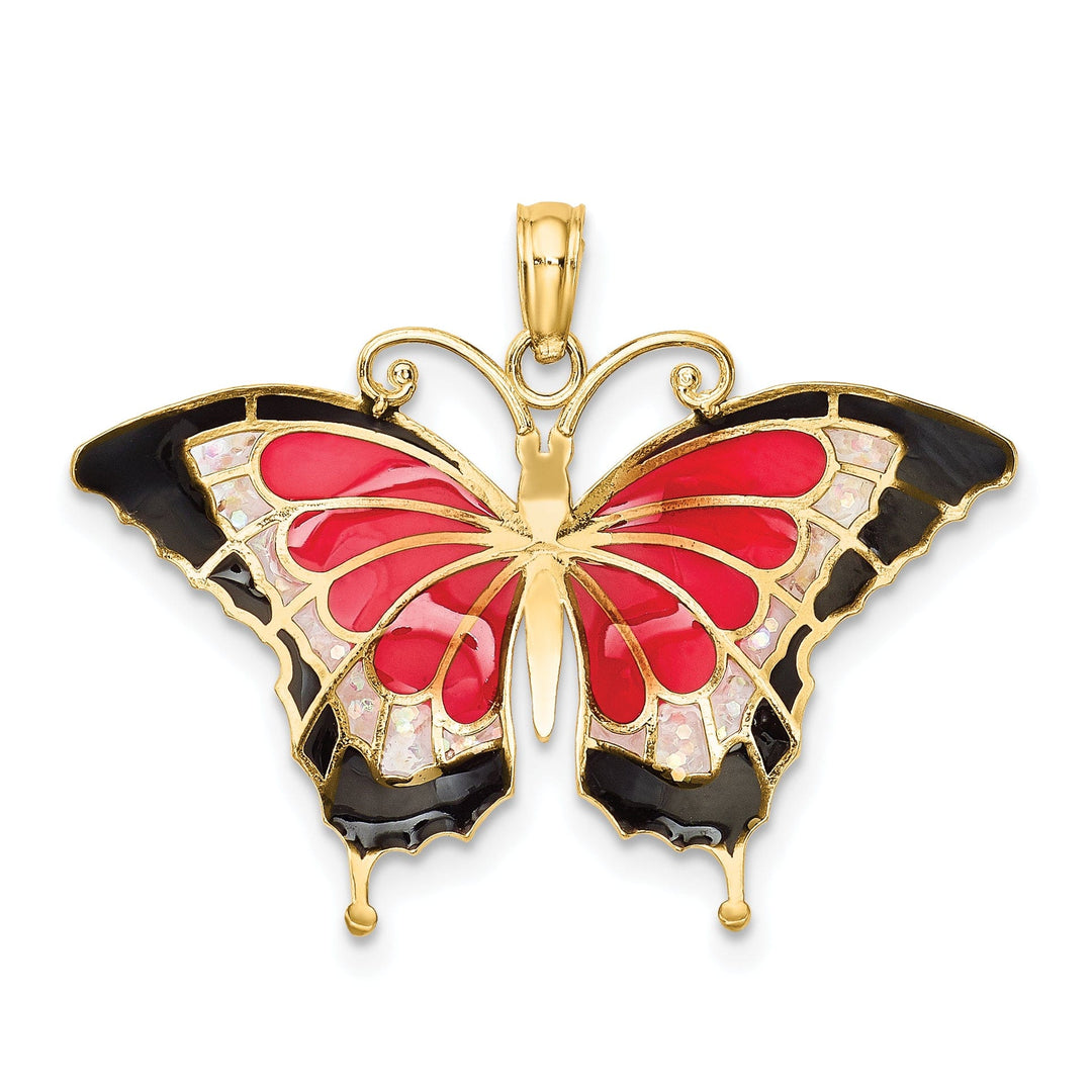 14K Yellow Gold Casted Solid Open Back Polished Finish Enameled Butterfly Charm Pendant