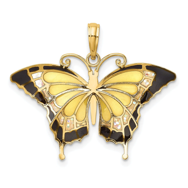 14K Yellow Gold Solid Casted Open Back Polished Finish Enameled Butterfly Charm Pendant