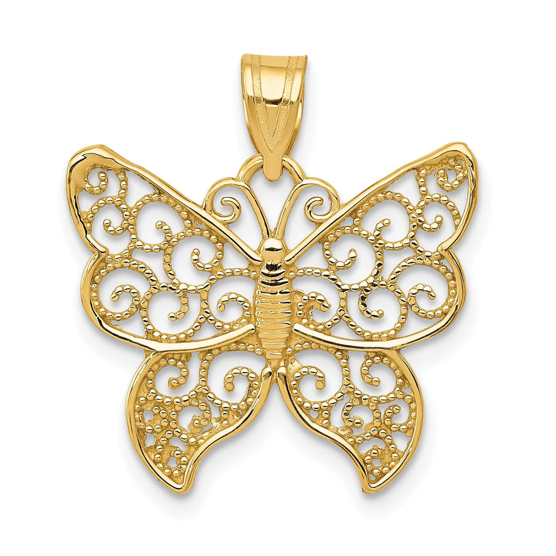 14k Yellow Gold Open Back Solid Filigree Polished Finish Butterfly Charm Pendant
