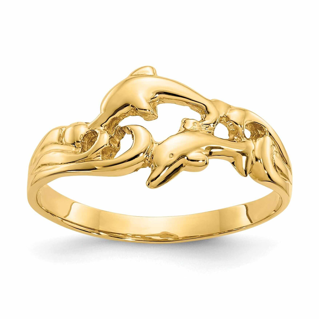 14k Gold Dolphins with Waves Ring