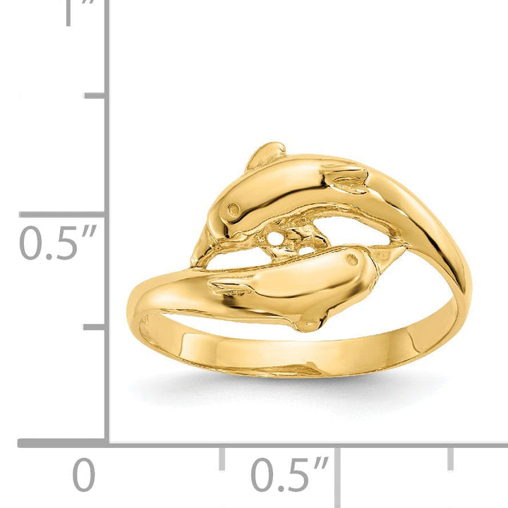 14k Yellow Gold Double Dolphin Ring