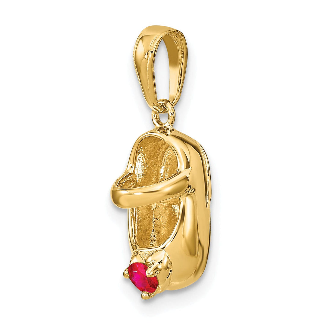14k Yellow Gold Ruby Stone 3D Baby Shoe Charm