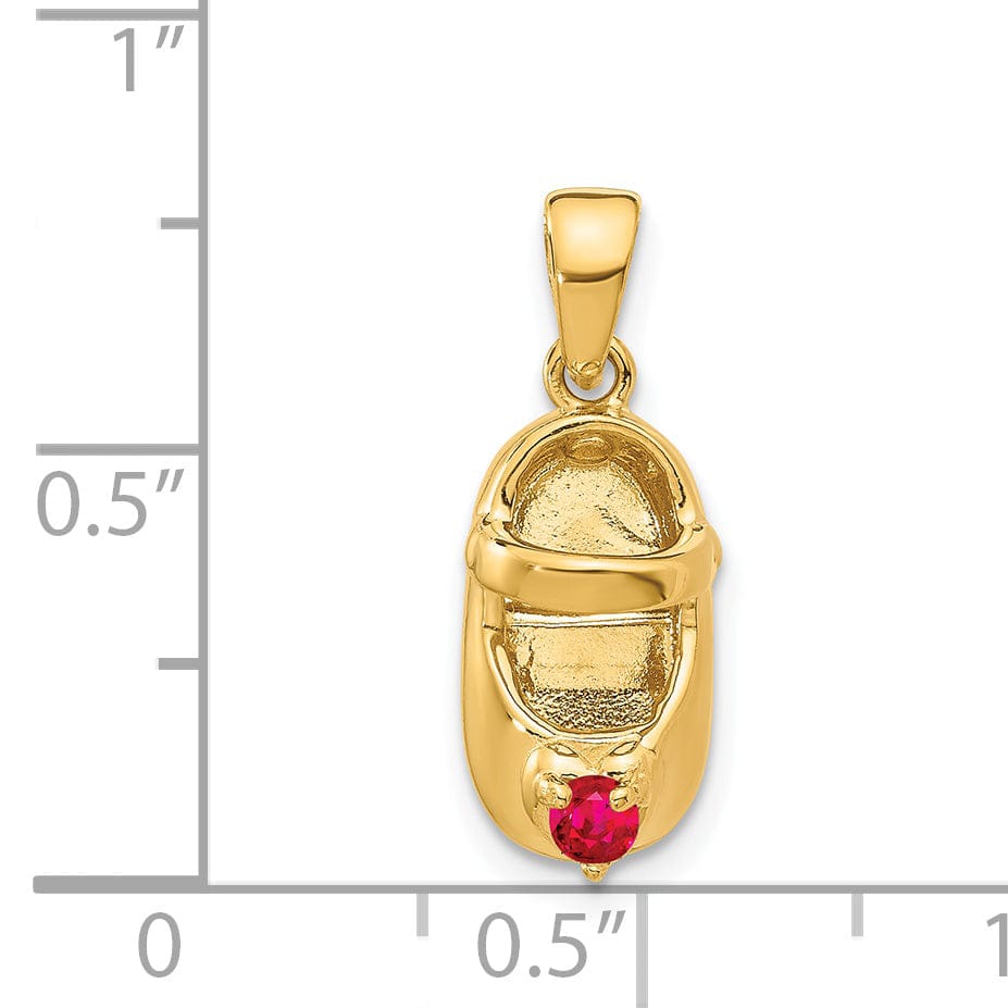 14k Yellow Gold Ruby Stone 3D Baby Shoe Charm