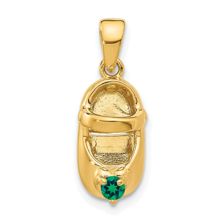 14k Yellow Gold Emerald Stone Baby Shoe Charm