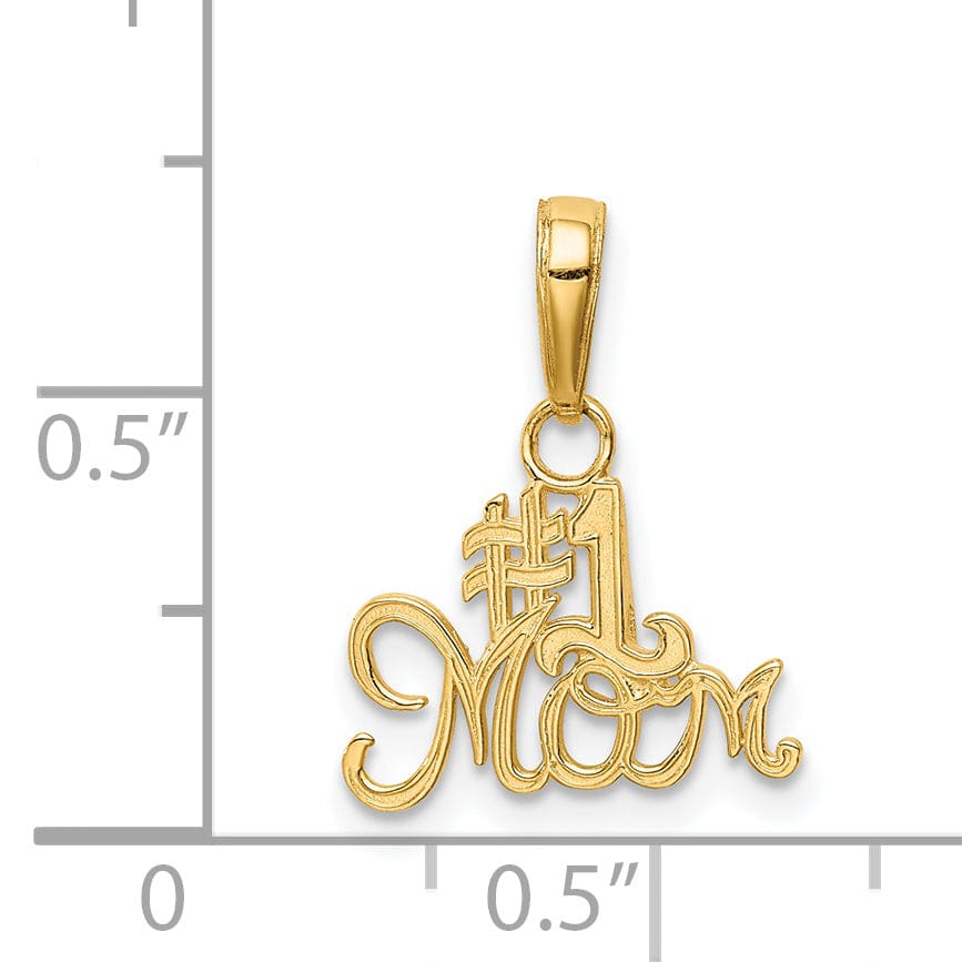 14k Yellow Gold Polished Finish Solid Script #1 MOM Design Pendant