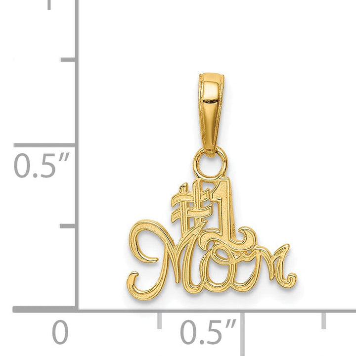 14k Yellow Gold Polished Finish Solid Script #1 MOM Design Pendant