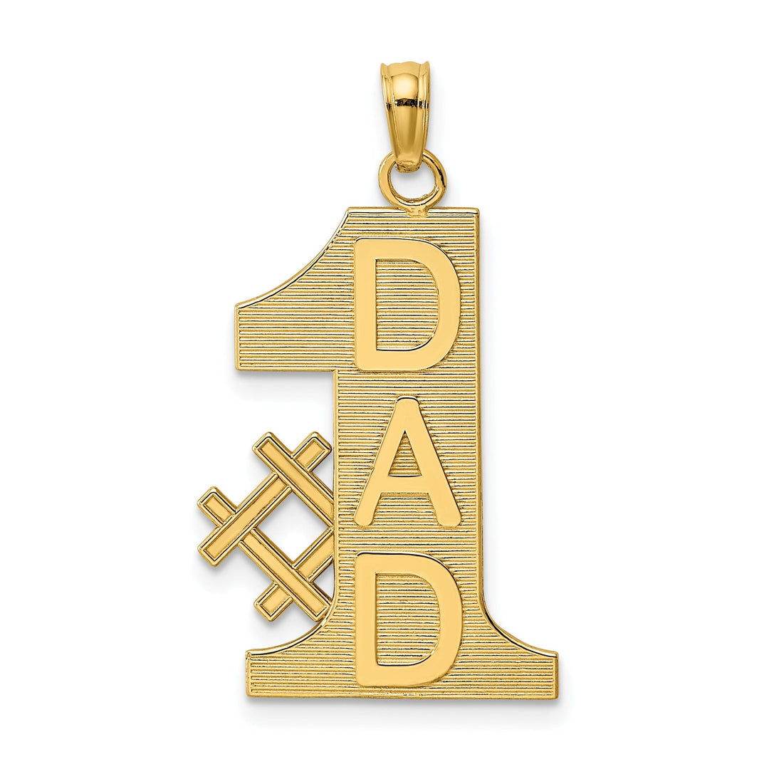 14k Yellow Gold Solid Textured Finish Vertical Script #1 DAD Design Charm Pendant