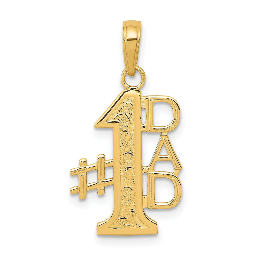 14k Yellow Gold Solid Textured Finish Vertical Script Design #1 DAD Charm Pendant
