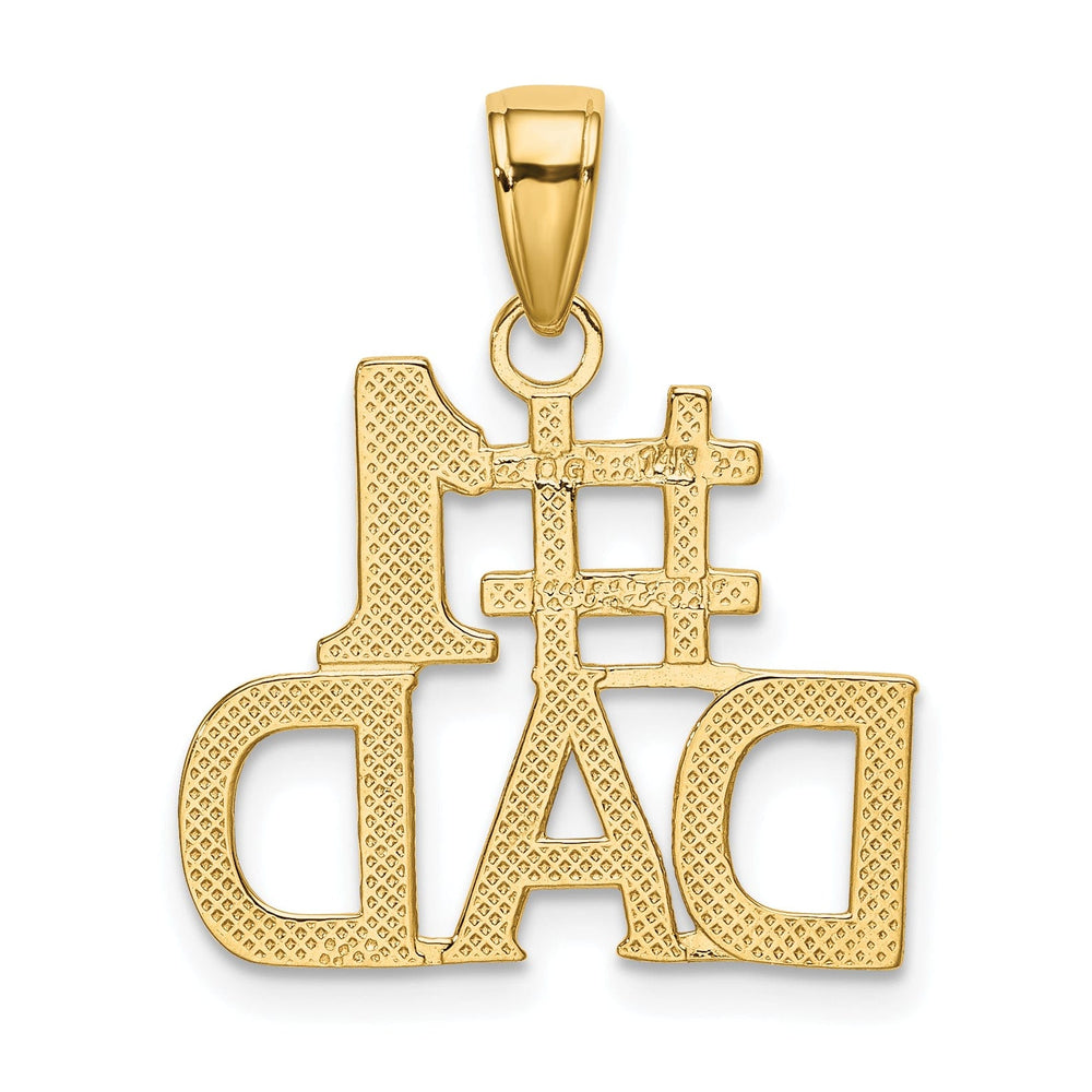 14k Yellow Gold Polished Beaded Textured Finish Script #1 DAD Charm Pendant