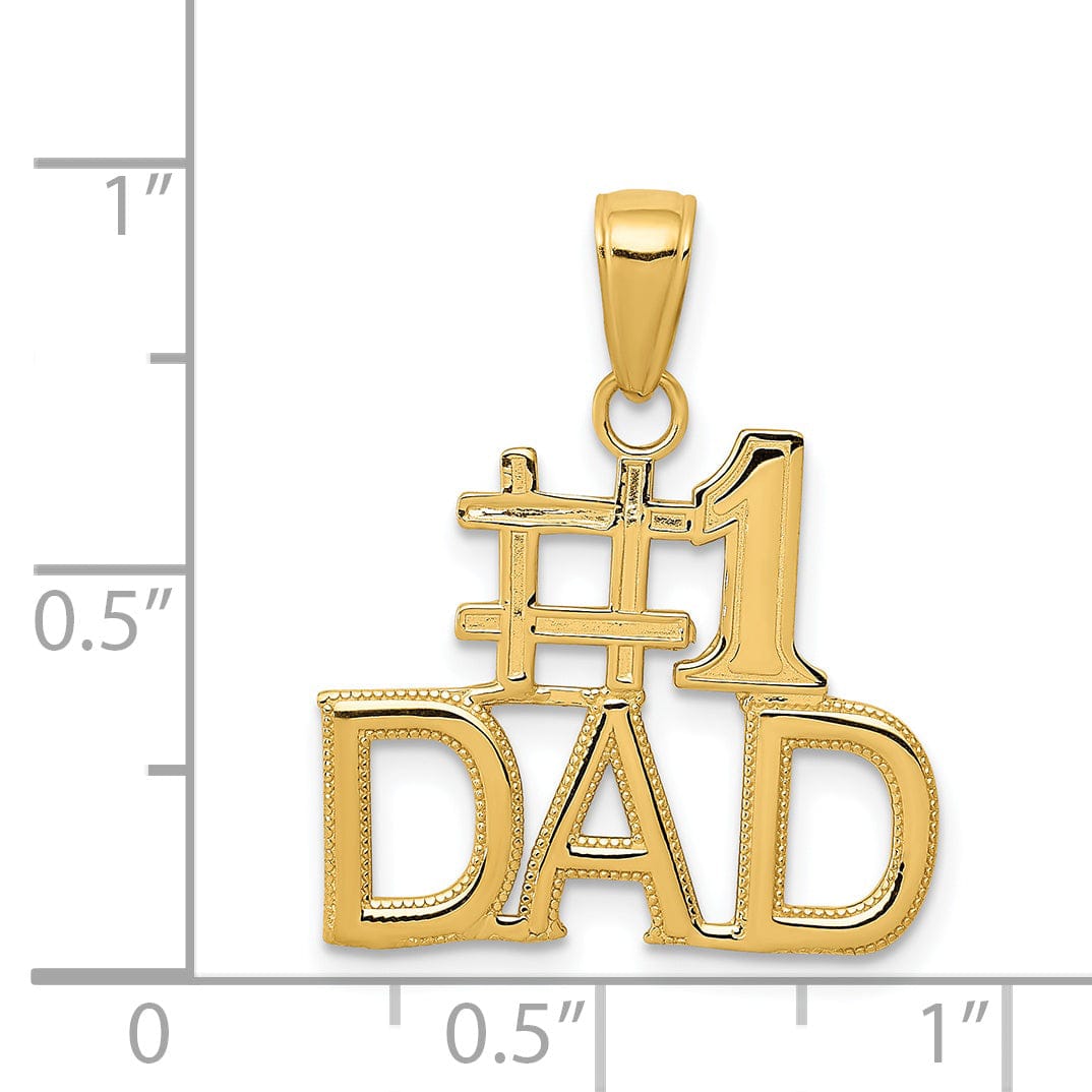 14k Yellow Gold Polished Beaded Textured Finish Script #1 DAD Charm Pendant